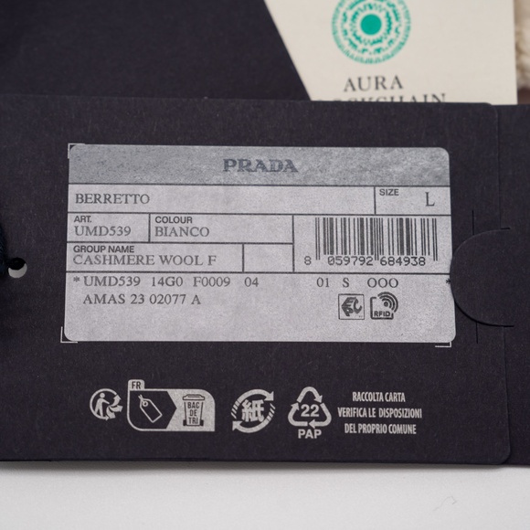size L Prada Cashmere Beanie Hat Red White Christmas Triangle logo Wool - Picture 7 of 7